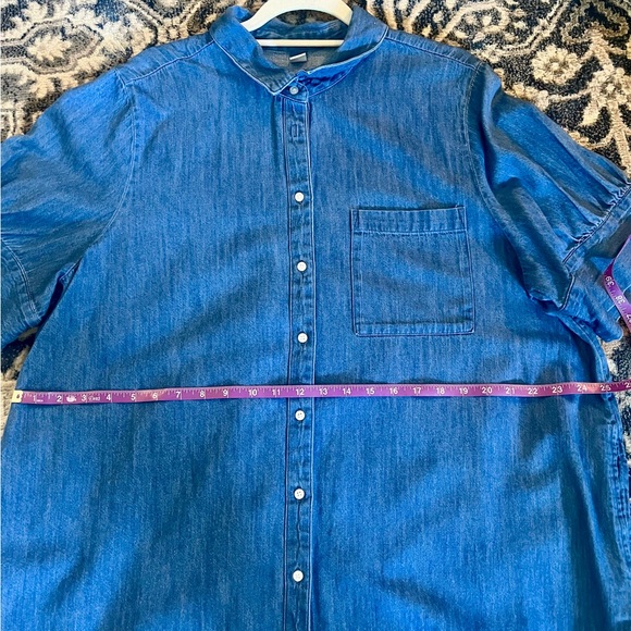 100% Cotton Denim Shirt Dress | Natural Fiber | Button Front | Short Sleeve - Picture 7 of 9